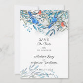 Save The Date Beaux oiseaux à l'aquarelle et feuillage (Devant)