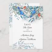 Save The Date Beaux oiseaux à l'aquarelle et feuillage (Devant / Derrière)