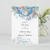 Save The Date Beaux Oiseaux et Feuillage à l'aquarelle (Debout devant)