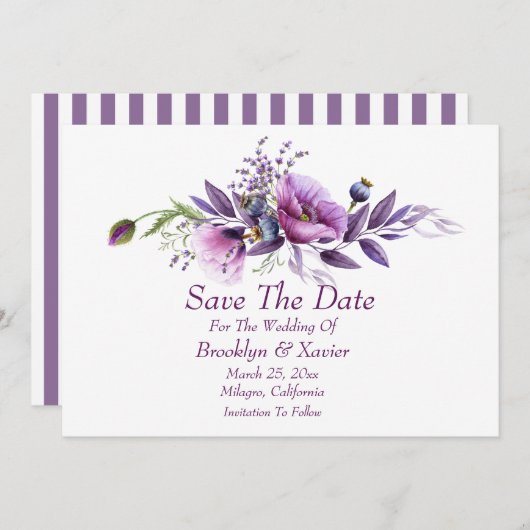 Save The Date Beaux Pavots Violets (Devant / Derrière)