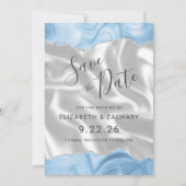 Save The Date Bébé Bleu Argent Agate Bleu Soie blanche Enregistr (Devant)