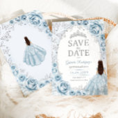 Save The Date Bébé Bleu Argent Fleur Quinceanera