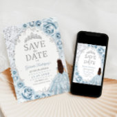 Save The Date Bébé Bleu Argent Fleur Quinceanera