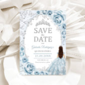 Save The Date Bébé Bleu Argent Fleur Quinceanera