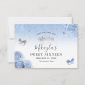 Save The Date Bébé bleu argent Roses élégant (Devant)