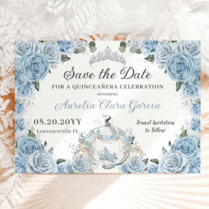 Save The Date Bébé Bleu Floral Cendrillon Quinceañera Doux 16