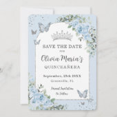 Save The Date Bébé Bleu Floral Papillons Quinceañera Photo (Devant)