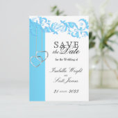 Save The Date Bébé bleu floral torse et blanc - Enregistrer la d (Debout devant)