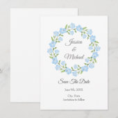 Save The Date Bébé bleu yeux aquarelle Floral Wreath (Devant / Derrière)