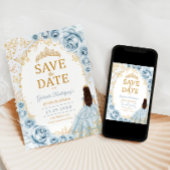 Save The Date Bébé Blue Or Fleurs Quinceanera
