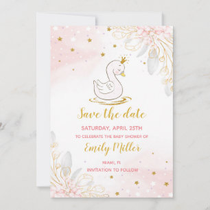 Save The Date Bébé cygne princesse fille douche à la date