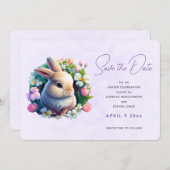 Save The Date Bébé lapin dans les fleurs de printemps Économisez (Devant / Derrière)