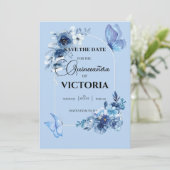 Save The Date Bébé papillon bleu arc floral Quinceañera (Debout devant)