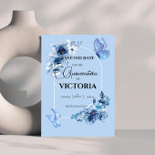 Save The Date Bébé papillon bleu arc floral Quinceañera