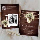 Save The Date Bébé respirer Mason Jar Wood QR Code Mariage Photo