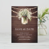 Save The Date Bébé respirer Mason Jar Wood QR Code Mariage Photo (Debout devant)