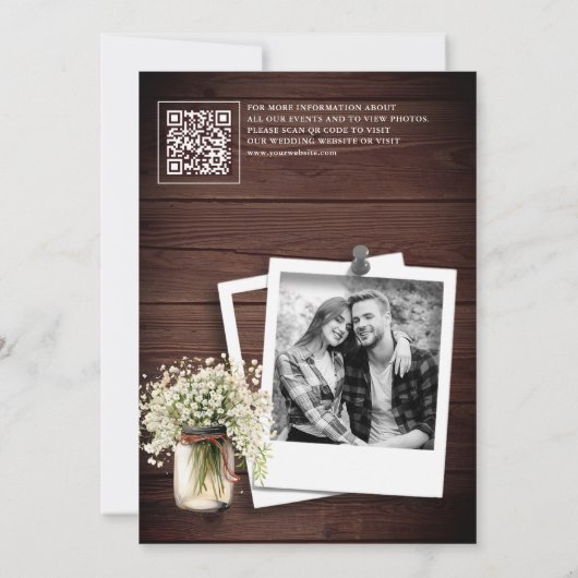 Save The Date Bébé respirer Mason Jar Wood QR Code Mariage Photo (Dos)