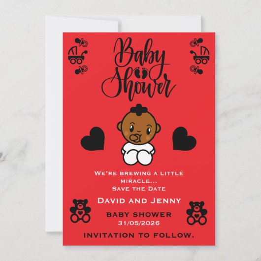 Save The Date Bébé Shower Naissance de bébé noir Enregistrer la (Devant)