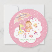 Save The Date Bébé sur nuage rose sous parapluie (Devant)