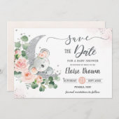 Save The Date Bébé Whimsical Koala Crescent Lune Blush Floral (Devant / Derrière)