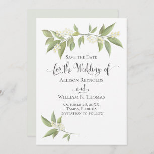 Save The Date Bébé's Breath Greenery Botanical Floral