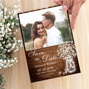 Save The Date Bébé's Breath Mason Jar Rustic Photo Mariage