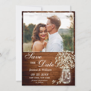 Save The Date Bébé's Breath Mason Jar Rustic Photo Mariage