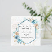 Save The Date Beige blue Elegant Floral Wedding (Debout devant)