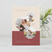 Save The Date Beige & Bourgogne moderne Photo Mariage en ligne (Debout devant)