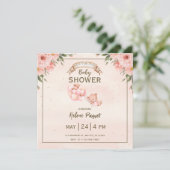 Save The Date Beige Brown Floral Baby shower Enregistrer la date (Debout devant)
