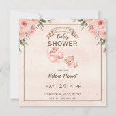 Save The Date Beige Brown Floral Baby shower Enregistrer la date (Devant)