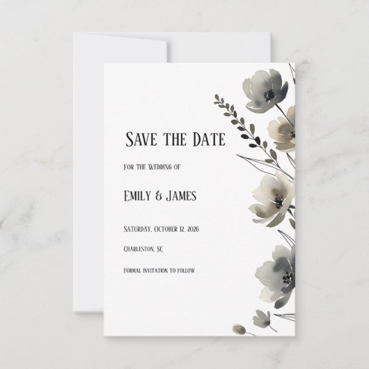 Save The Date Beige Neutral Floral Wedding (Devant)
