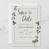 Save The Date Beige Pastel Vert Élégante Fleur Élégante Enregist (Devant)