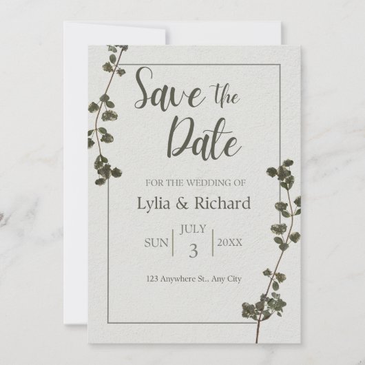 Save The Date Beige Pastel Vert Élégante Fleur Élégante Enregist (Devant)