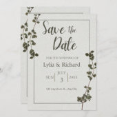 Save The Date Beige Pastel Vert Élégante Fleur Élégante Enregist (Devant / Derrière)