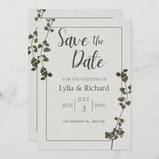 Save The Date Beige Pastel Vert Élégante Fleur Élégante Enregist (Devant / Derrière)