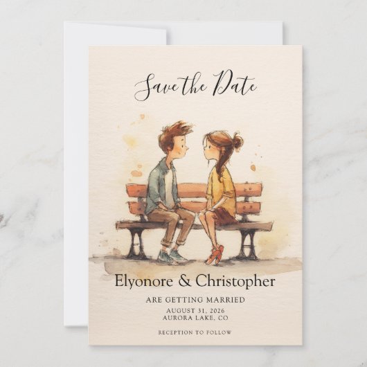 Save The Date Beige Whimsical Watercolor Romantic Couple Wedding (Devant)
