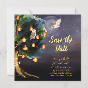 Save The Date Bel arbre aux lanternes, lune, mariage de hibou