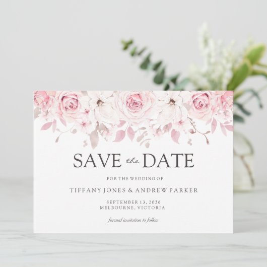 Save The Date Belle aquarelle Bleue Floral Enregistrer la date (Debout devant)