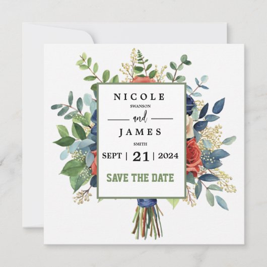 Save The Date Belle aquarelle Bouquet floral (Devant)