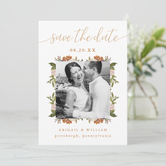 Save The Date Belle aquarelle Cadre photo Mariage vert (Debout devant)