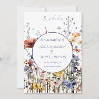 Save The Date Belle aquarelle dessinant fleurs sauvages, prairie