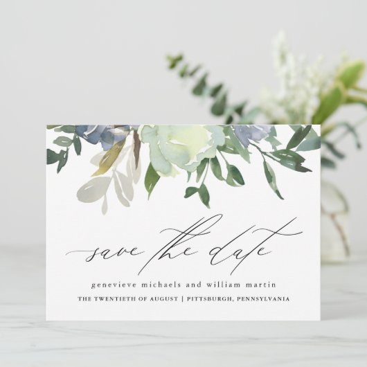 Save The Date Belle Aquarelle Fleurs et Mariage de verdure (Debout devant)