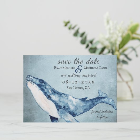 Save The Date Belle aquarelle Humpback Whale Beach Mariage (Debout devant)