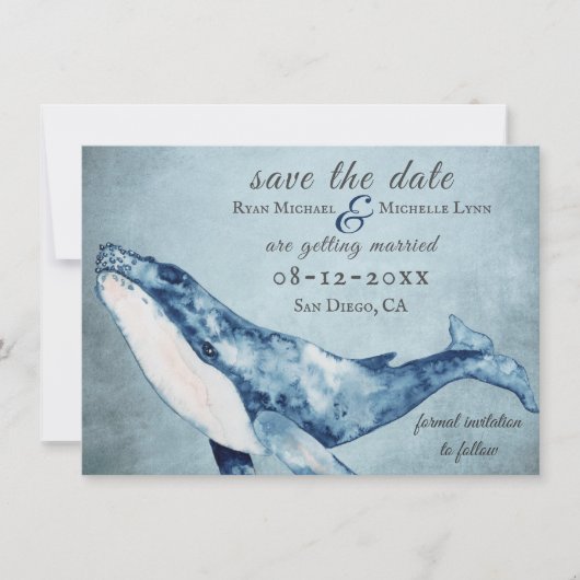 Save The Date Belle aquarelle Humpback Whale Beach Mariage (Devant)