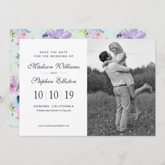 Save The Date Belle aquarelle Pastel Floral - Enregistrer la dat (Devant / Derrière)