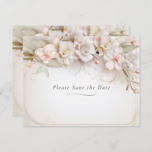 Save The Date Belle Aquarelle rose blanche Fleurs (Devant / Derrière)