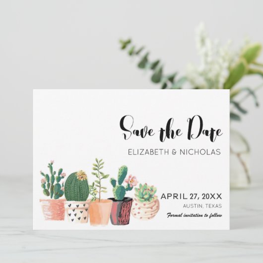 Save The Date Belle Cactus Photo Succulente Enregistrer La Date (Debout devant)