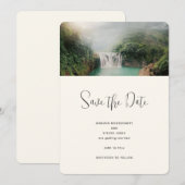Save The Date Belle cascade d'un Mariage de Forêt Verte (Devant / Derrière)