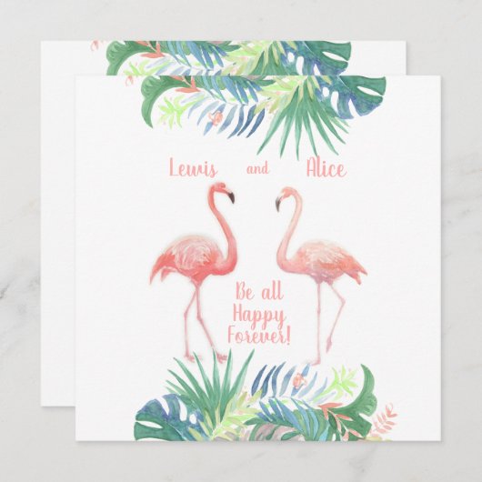 Save The Date Belle Conte Fée Pour Deux Flamants roses Fleur Tro (Devant / Derrière)